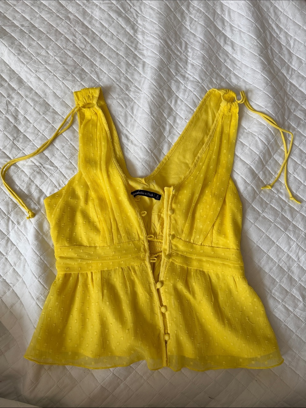 Abercrombie & Fitch Bright Yellow Tie-Shoulder V-Neck Peplum Camisole